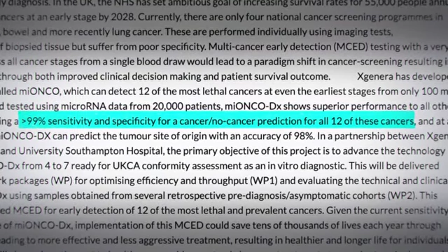A news excerpt highlighting Xgenera's mIONCO-Dx test's >99% sensitivity/specificity and 96% tumor origin accuracy.