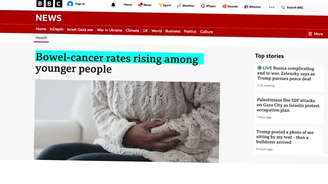 News headline: "Bowel-cancer rates rising among younger people".
