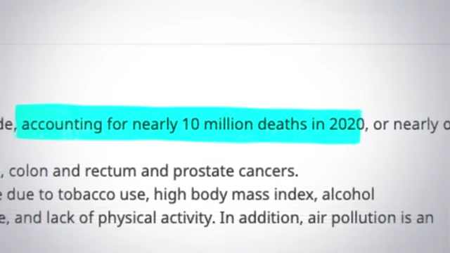 Text highlighting nearly 10 million cancer deaths in 2020.