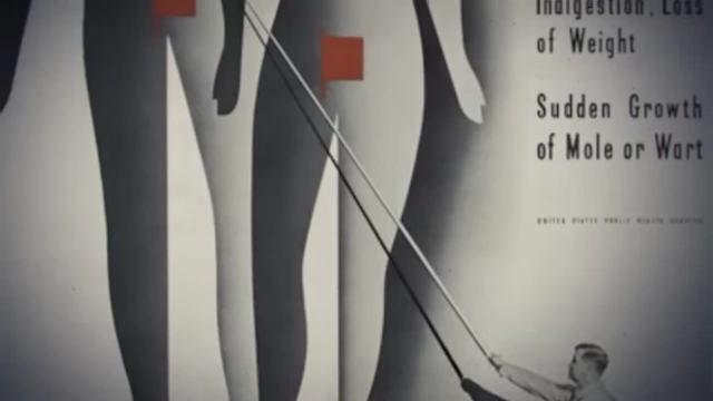 Vintage public health poster for symptom-based cancer diagnosis.