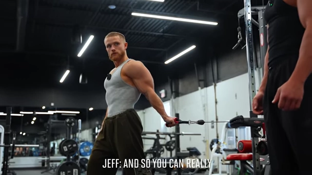 Jeff Nippard demonstrates the Beijian curl using a cable machine, emphasizing the lengthened position for bicep growth.