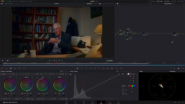 Vector scope with the skin tone indicator, used for balancing skin tones