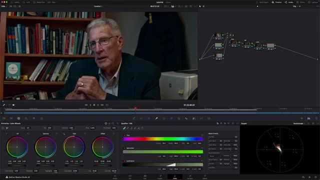 Qualifier tool isolating and boosting highlights on the subject's face