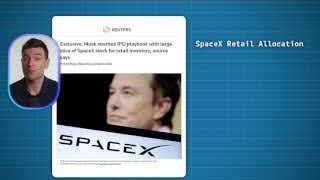 Screenshot of a Reuters article showing Elon Musk and discussing SpaceX's retail allocation goal of 30%
