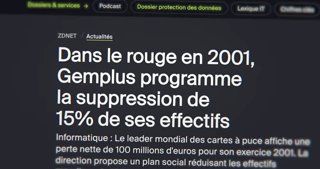 A French news article with the headline "Gemplus programs