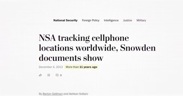 A news headline reading "NSA tracking cellphone locations worldwide