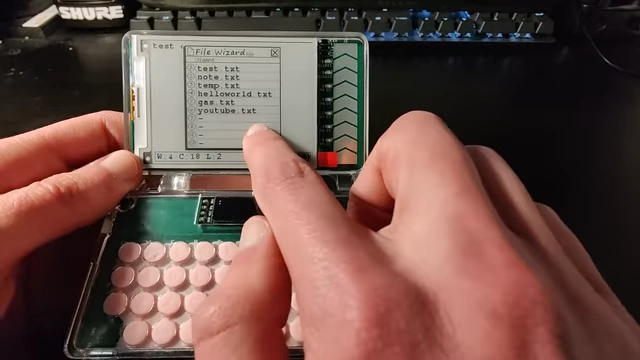 The e-ink PDA displaying a list of files in its basic file system