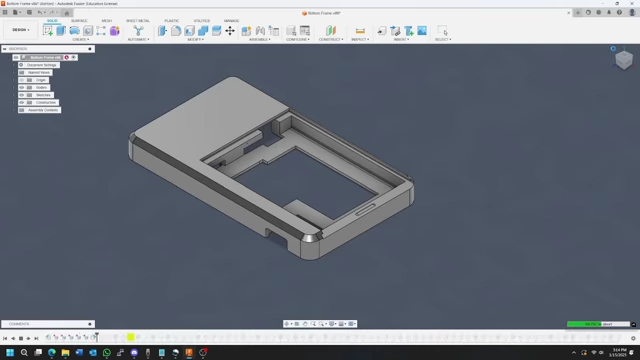 Autodesk Fusion 360 CAD model of the PDA's bottom frame