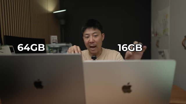 RAM comparison: 64GB on M1 Max (left) vs. 16GB on M5 (right)