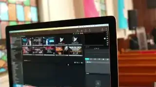 The ProPresenter interface showing multiple media elements on a MacBook.