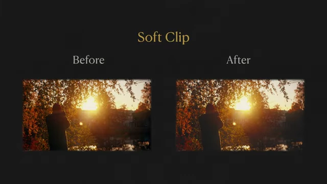 Before and after applying Soft Clip to achieve filmic contrast with a soft roll-off.