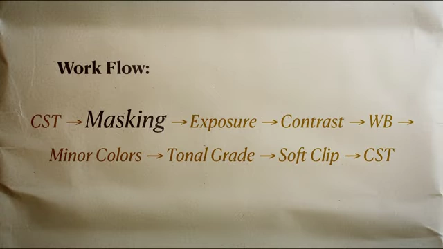 Workflow diagram illustrating Masking as an early step, before primary corrections.