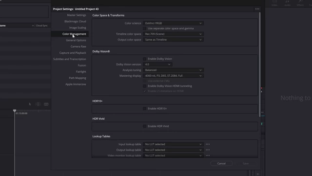 DaVinci Resolve Project Settings for Color Management