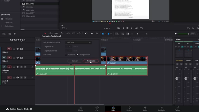 Normalizing individual audio clips independently for consistent levels