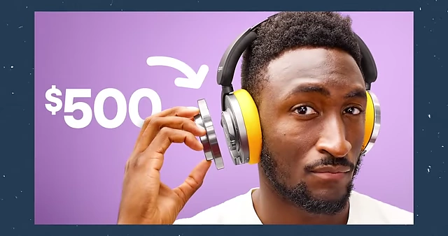 The winning Dyson headphones thumbnail, featuring a clear product, price, and guiding arrow