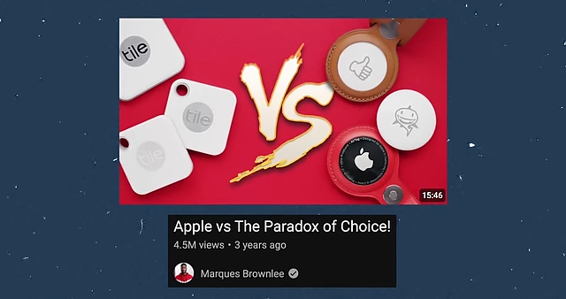The YouTube thumbnail for "Apple vs The Paradox of Choice," a video essay exploring context