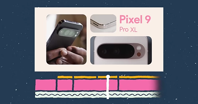 Visuals from the Pixel 9 Impressions video, showing how titles were added to differentiate similar phones