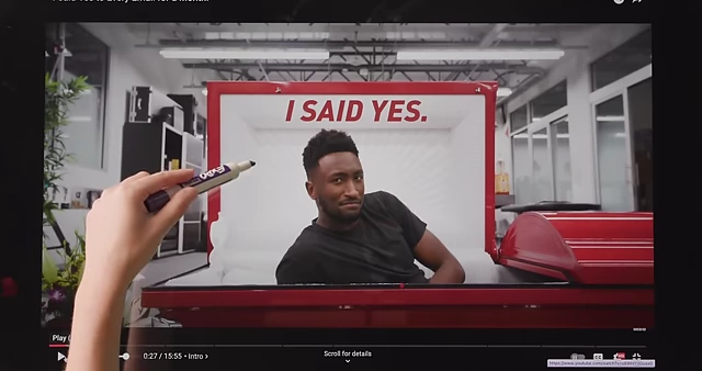 Text overlay "I SAID YES." in the casket scene, marking the video's premise
