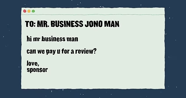 An email showing a brand offering to pay for a review, an example of an unethical "bad deal."