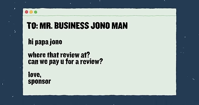 An email from a brand asking for a review and offering payment after product consideration