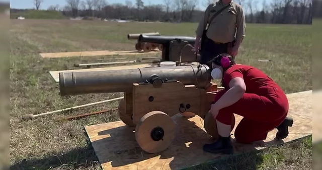 Scenes from a large-scale production, demonstrating Harper's experience with complex projects like firing cannons