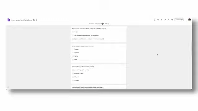A detailed Google Forms questionnaire designed to gather in-depth audience insights.