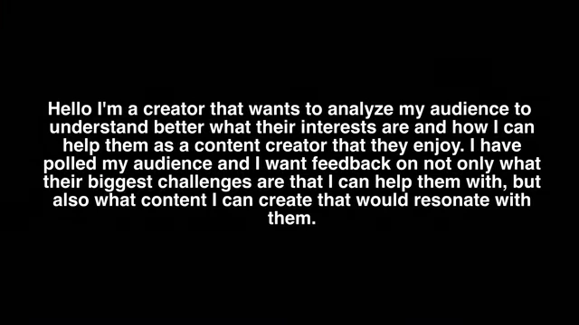 The AI prompt used to analyze audience survey responses for challenges and content ideas.