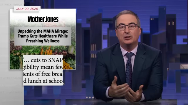 A Mother Jones article headline: "Unpacking the MAHA Mirage: Trump Guts Healthcare While Preaching Wellness."