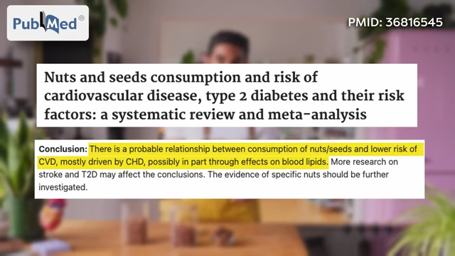 A PubMed study indicates a probable relationship between the consumption of nuts/seeds and a lower risk of cardiovascular disease.