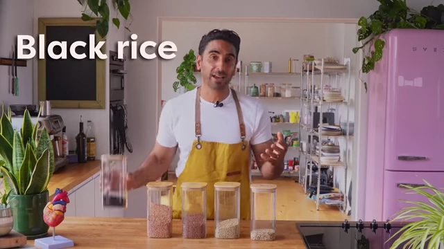 Black rice is identified as a whole grain rich in anthocyanins.