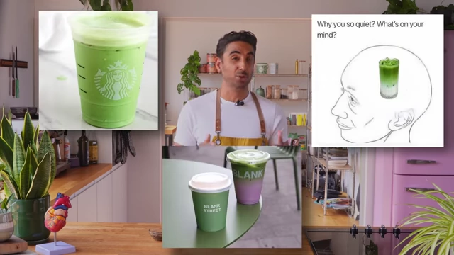 Examples of commercially prepared sugary matcha drinks are shown as items to avoid.