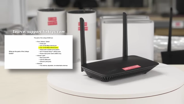 Linksys E5400路由器端口速率信息，标明10/100 Mbps以太网端口