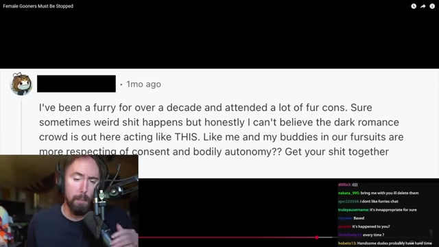一名“毛绒控”用户的Reddit评论，指出黑暗浪漫社群行为的越界。