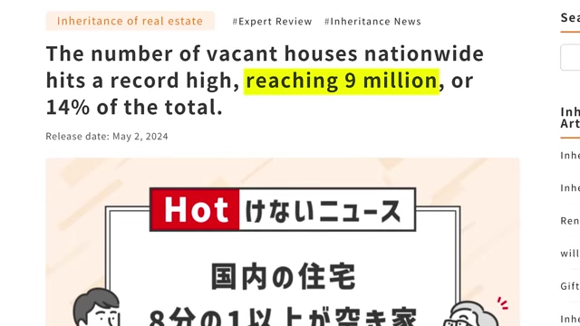 Newspaper headline announcing 9 million vacant houses in Japan