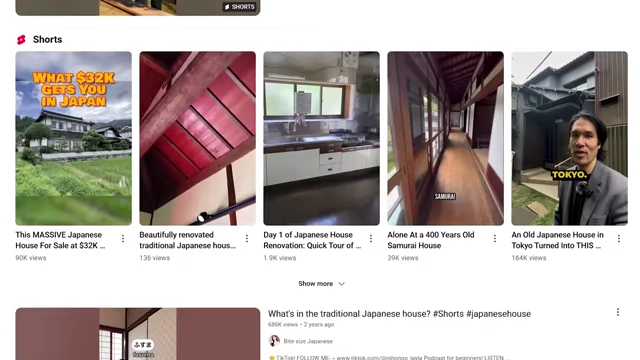 YouTube shorts and videos showcasing renovated traditional Japanese houses