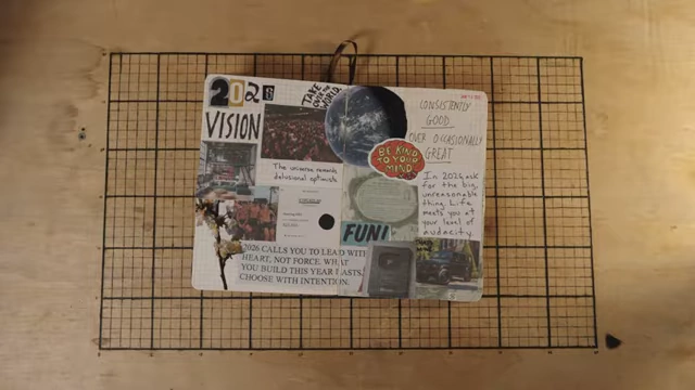 A colorful vision board, featuring images and text representing goals.