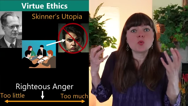 Critique of Skinner's utopia for eliminating anger, showing "Righteous Anger" on the Aristotelian Mean