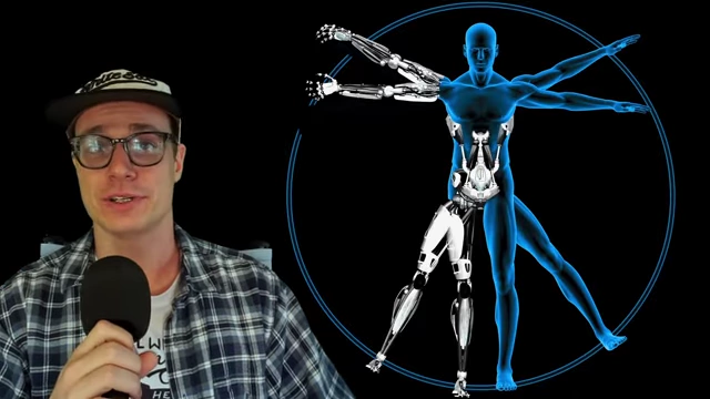 A futuristic interpretation of Vitruvian Man, illustrating the concept of 'superior AI-human hybrids'