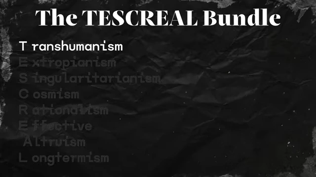 The acronym 'TESCREAL Bundle' highlighting Transhumanism, Extropianism, Singularitarianism, Cosmism, Rationalism, Effective Altruism, and Longtermism