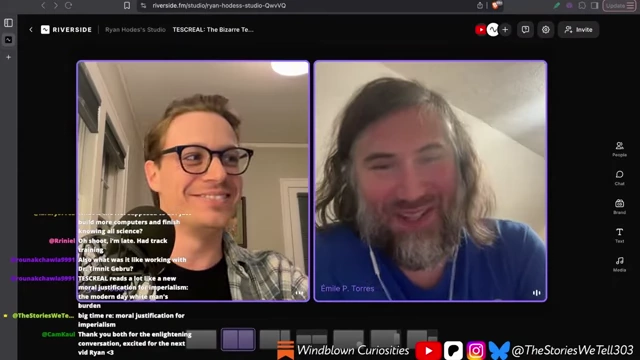 A screenshot of the live stream interview with Émile P. Torres