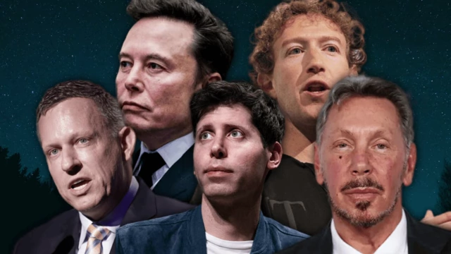 A collage of prominent tech billionaires associated with Tescreel ideology