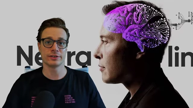 An illustration of Neuralink's brain-computer interface alongside Elon Musk's profile
