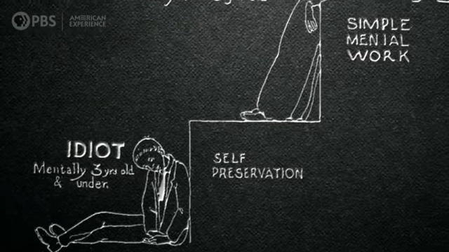 A eugenics diagram illustrating different levels of 'mental work' and 'self-preservation' based on intelligence