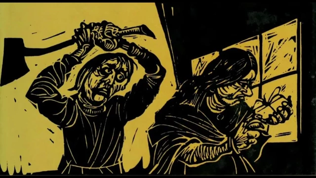 An illustration of Raskolnikov committing murder in 'Crime and Punishment'