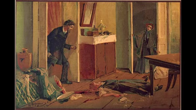 An illustration of the aftermath of the murder scene from 'Crime and Punishment'