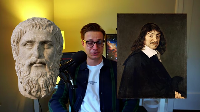 Busts of Plato and René Descartes, contrasting classical rationalism with the modern internet cult