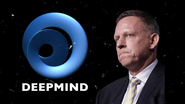 The DeepMind logo and Peter Thiel, highlighting their connection