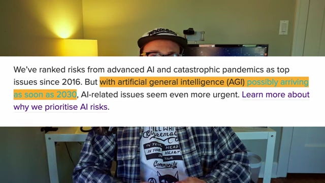 A quote from 80,000 Hours about AGI arriving by 2030 and existential risk