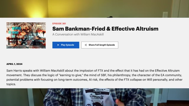 A screenshot of the Sam Harris podcast episode 'Sam Bankman-Fried & Effective Altruism'