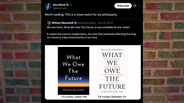 An Elon Musk tweet endorsing William MacAskill's book 'What We Owe The Future'